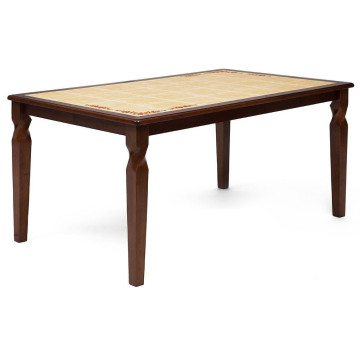 CT 3760P (ЭМИР)  Стол с плиткой дерево гевея/плитка, 152х94х70см, Тёмный Дуб, Ножки "D", рисунок-угловой Цветы