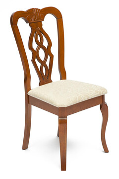 Фотография товара: Стул Афродита/ Aphrodite/1 шт. в упаковке дерево гевея, 46х54х99см, Espresso (дуб в красноту), ткань кремовая с рисунком (3321)