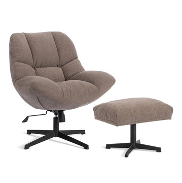 Фотография товара: Кресло лаунж Relax/Релакс с пуфом велюр/букле (HYP), бежевый