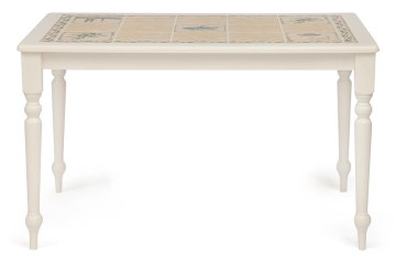 CT 3349 Стол с плиткой дерево гевея/плитка, 124х84х75см, butter white, Рисунок - " Прованс с бордюром"